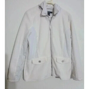 Style & Co. Sport Jacket Fleece Hidden Hood Full Zip Mid Length White Size Large